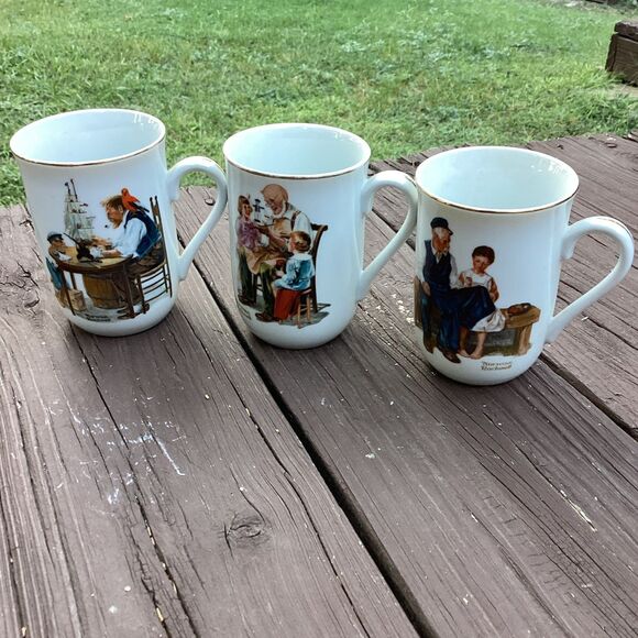 Norman Rockwell Museum Coffee Mugs Set of 3 "For A Good Boy" Vintage - Picture 1 of 8